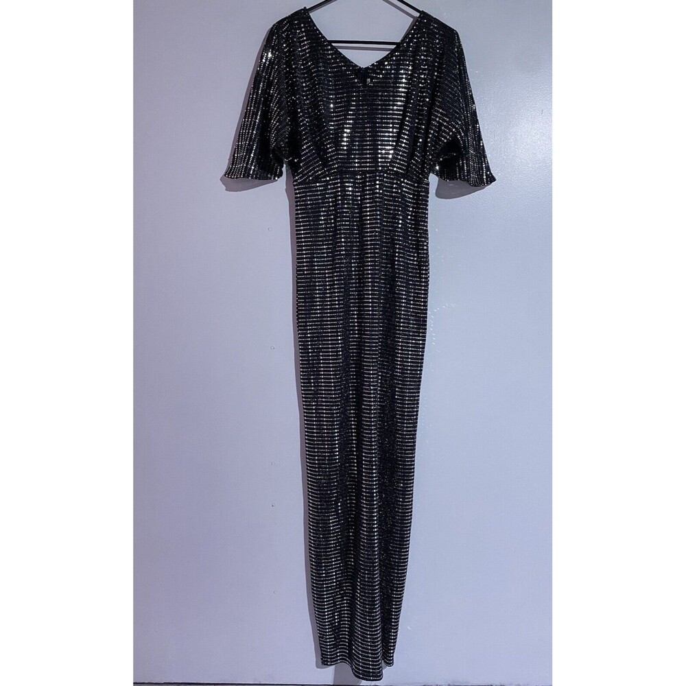 Miss Ord Dress M Black Long Gown‎ Disco Embellished Holiday Event Black Tie